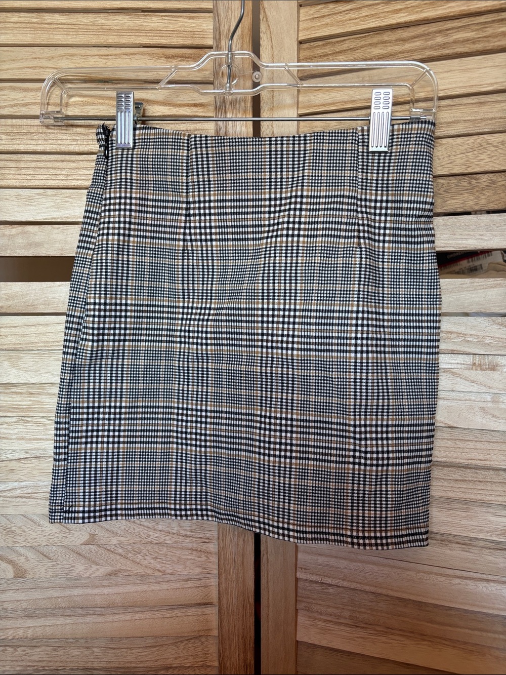 SHEIN Black and Cream Plaid Mini Skirt XS 2